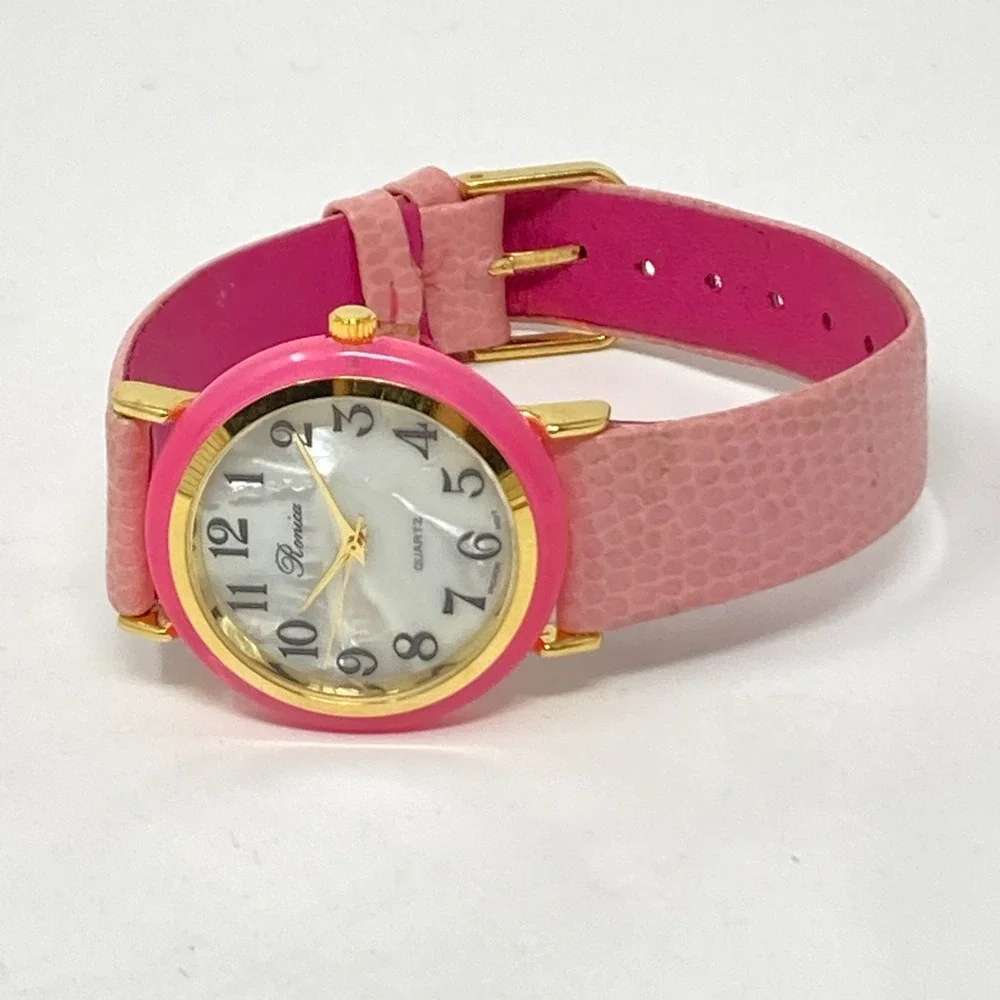 Vintage Ronica Women's Watch 31mm Pink Gold Tone Retro MOP Dial New Battery 8